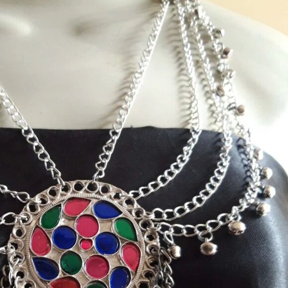 Ethnic Multilayers Bib Necklace, Tribal Silver Bib Necklace, Kuchi Boho Jewelry - Picture 5 of 5